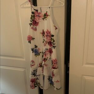 Iz Byer White Dress with Pink Floral Design